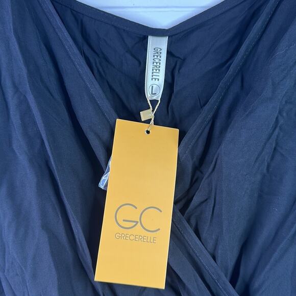 GRECERELLE Black Fluffy Sleeve Cross V Neck Flowy Maxi Dress Light Size‎ Large - Picture 10 of 16